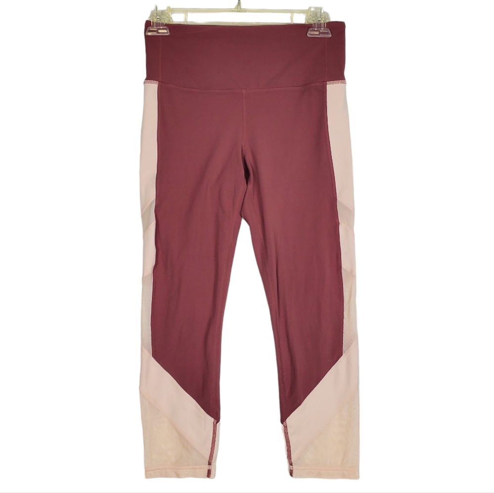 Athleta Two Tone Blush Rose Womens Stretch Leggings Mesh Inlay Size Small